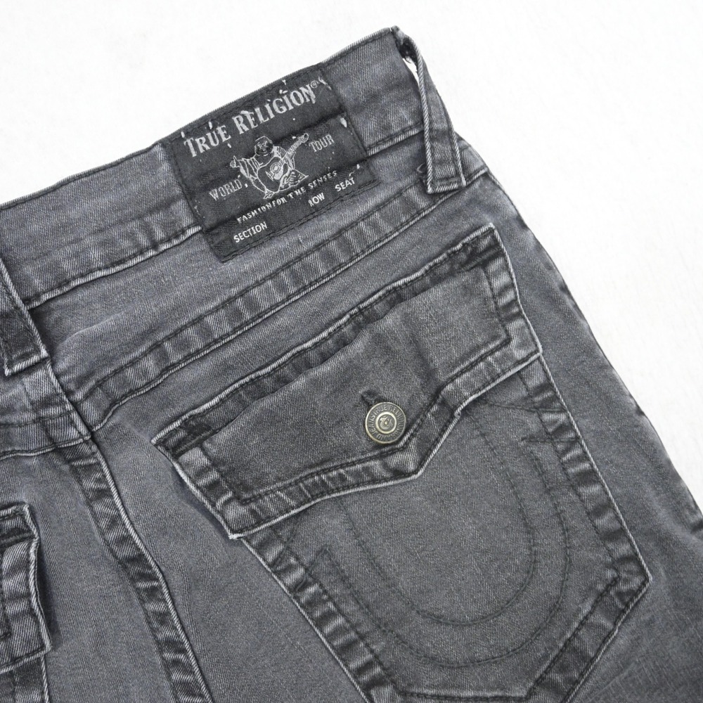 True Religion Rocco Relaxed Skinny Jeans Mens 34 Gray Flap Pocket Stretch Denim